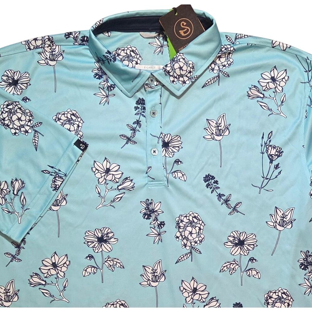 Swannies Floral Golf Polo NWT Sz XL Aqua Colored, All-over Print